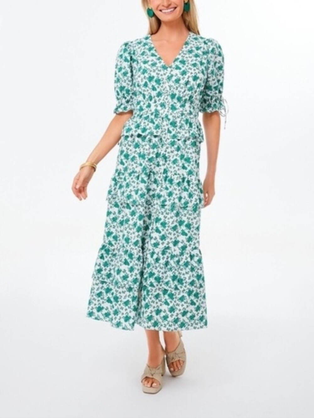 Tuckernuck Hyacinth House Irenea Midi Dress Kelly green white floral Size Small - Picture 2 of 16
